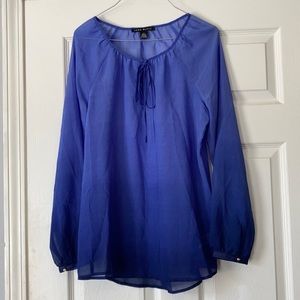 Como black deep blue ocean depths long sleeve crew neck sheer blouse shirt top